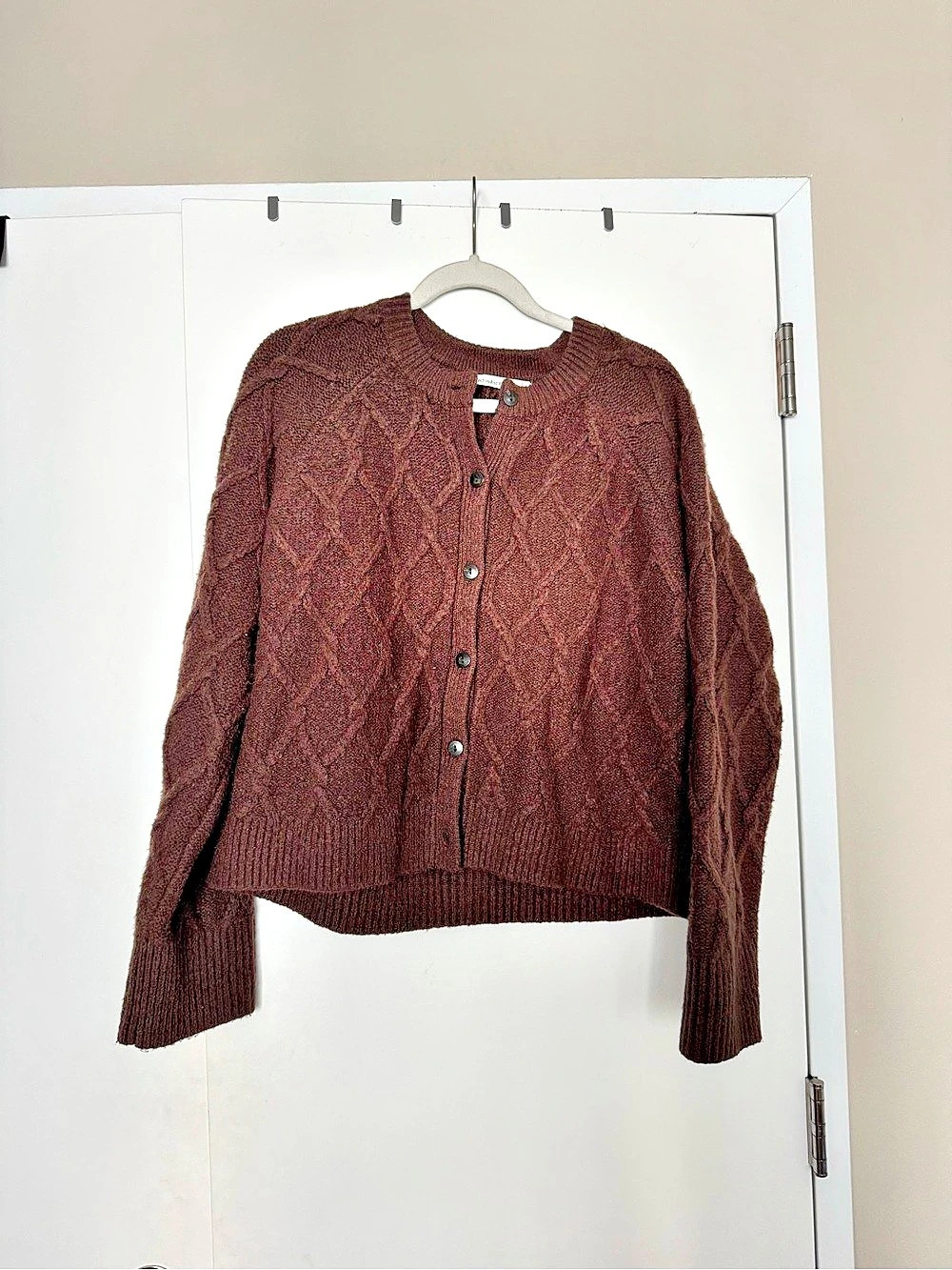 Abercrombie & Fitch Cable-Knit Crew Cardigan Brown Large